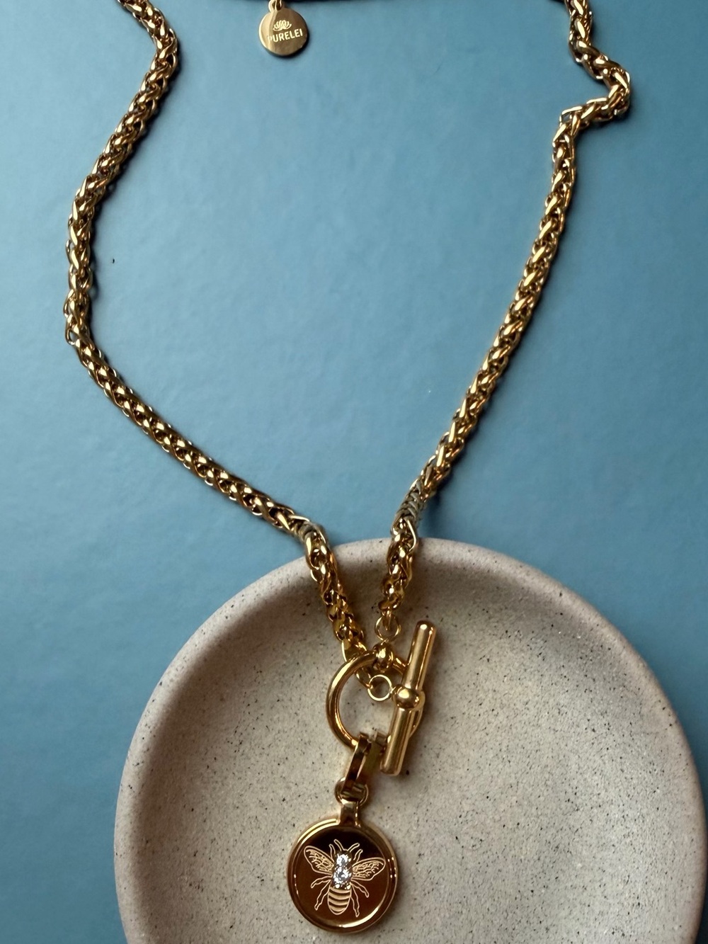 Gold Bee Medallion Toggle Necklace